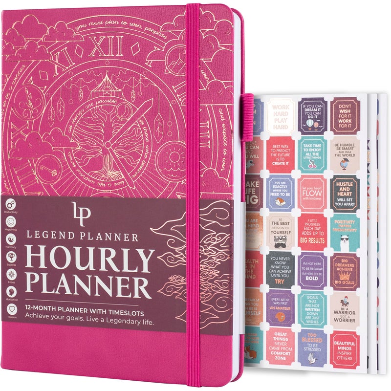Legend Planner Hourly Schedule Edition â€“ Deluxe Weekly & Daily Organizer with Time Slots. Time Management Appointment Book Journal for Work & Personal Life, Undated, A5 Hardcover â€“ Hot Pink, Gold Foil - Image 1